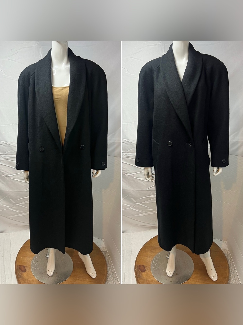 Vintage Jones New York Women’s Large XL Long Black Wool Shawl Collar Overcoat - Picture 2 of 8